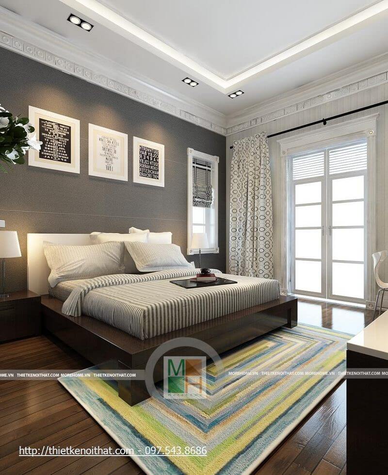 Mẫu giường ngủ gỗ tự nhiên hiện đại cho phòng ngủ Thiết kế nội thất biệt thự