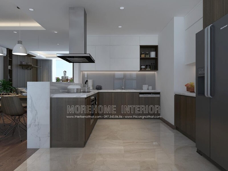 Bố trí đồ nội thất bếp chung cư khoa học tiện nghi Thiết kế chung cư
