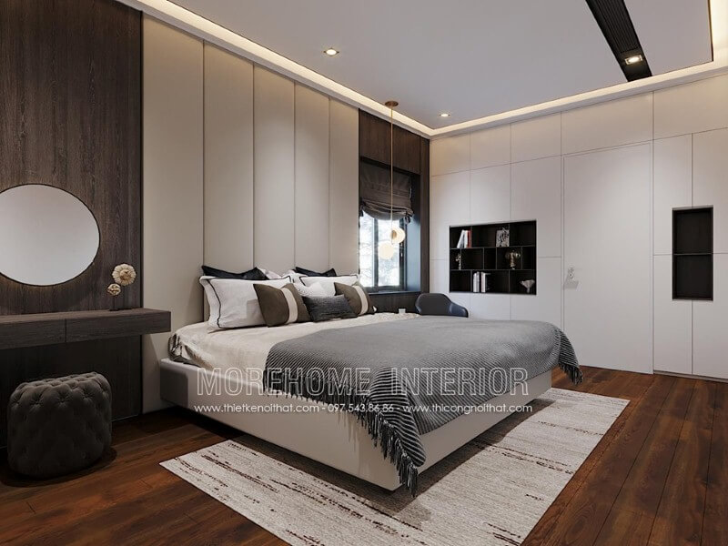 Sắp xếp nội thất phòng ngủ màu trắng hiện đại đẹp, sang trọng. Thiết kế phòng ngủ biệt thự
