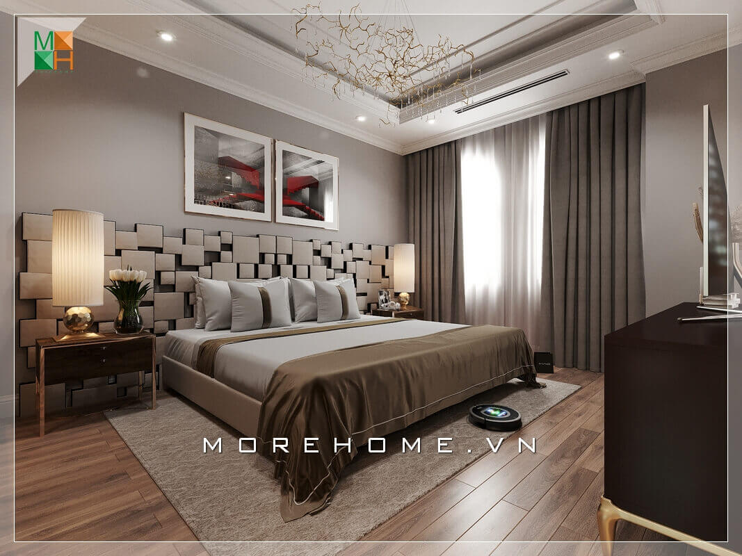 Tranh canvas cũng được sử dụng trang trí cho ăn phòng ngủ chung cư, nhà phố thêm đẹp và sang trọng. Thiết kế phòng ngủ nhà phố