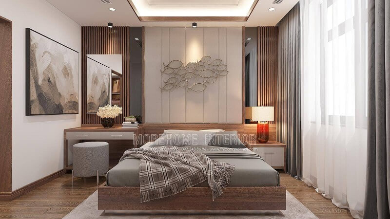 Chắc hẳn trong mỗi chúng ta mỗi sáng thức dậy đều muốn ngắm cảnh bình minh và nó càng được nâng niu hơn tại các khu đô thị, thành phố nhà san sát nhau, ý tưởng thiết kế nội thất phòng ngủ hiện đại sử dụng tối đa nguồn sáng tự nhiên luôn là điểm quan trọng trong bố trí từ kts Morehome. Thiết kế nội thất biệt thự